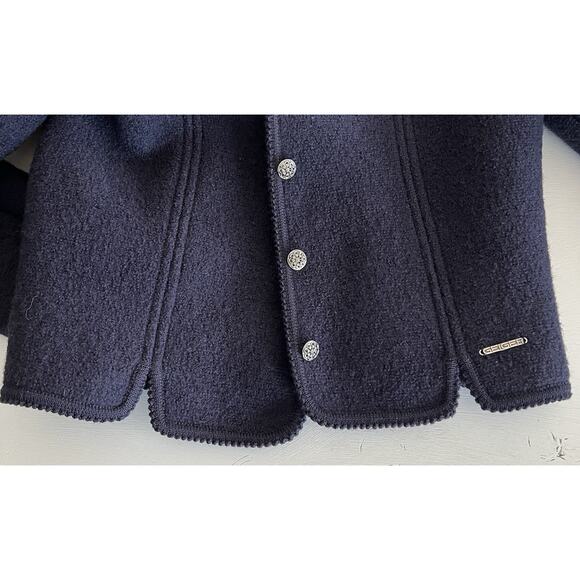 Geiger Austria Pure Boiled Wool Cardigan Women's 40 Blue Ornate Buttons Small - Picture 7 of 14